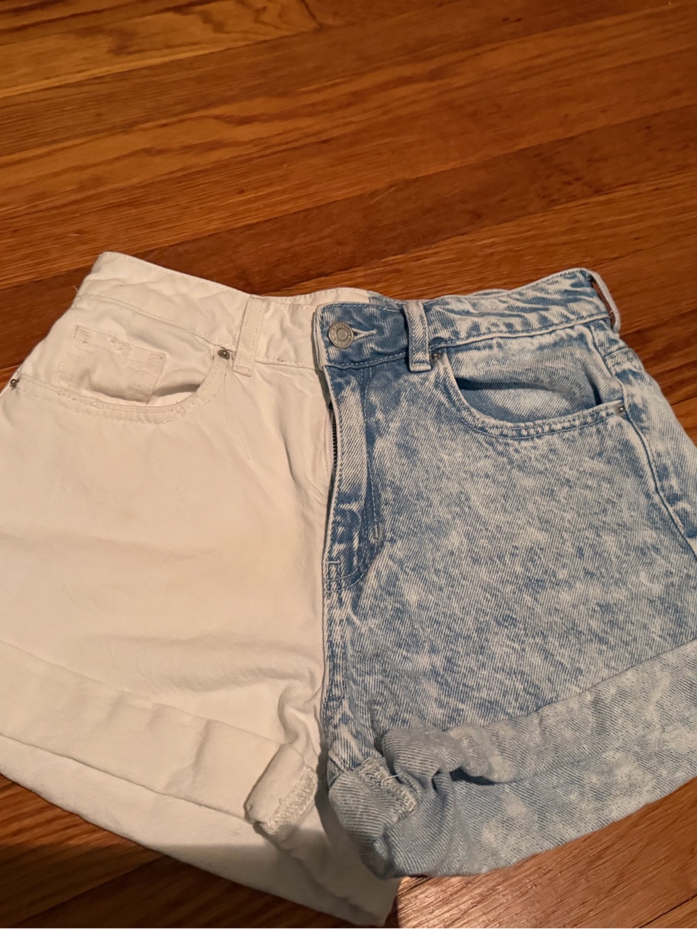 PacSun White & Light Blue Acid-Wash Denim Shorts